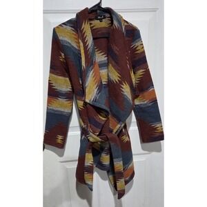 36.5 Southwestern/ Aztec Multi Color Print Belted Blanket Wrap Coat Women M